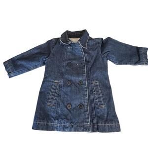 Y2K Baby Gap Denim Peacoat Jacket Double Breasted Blue Jean Coat Toddler 3XL